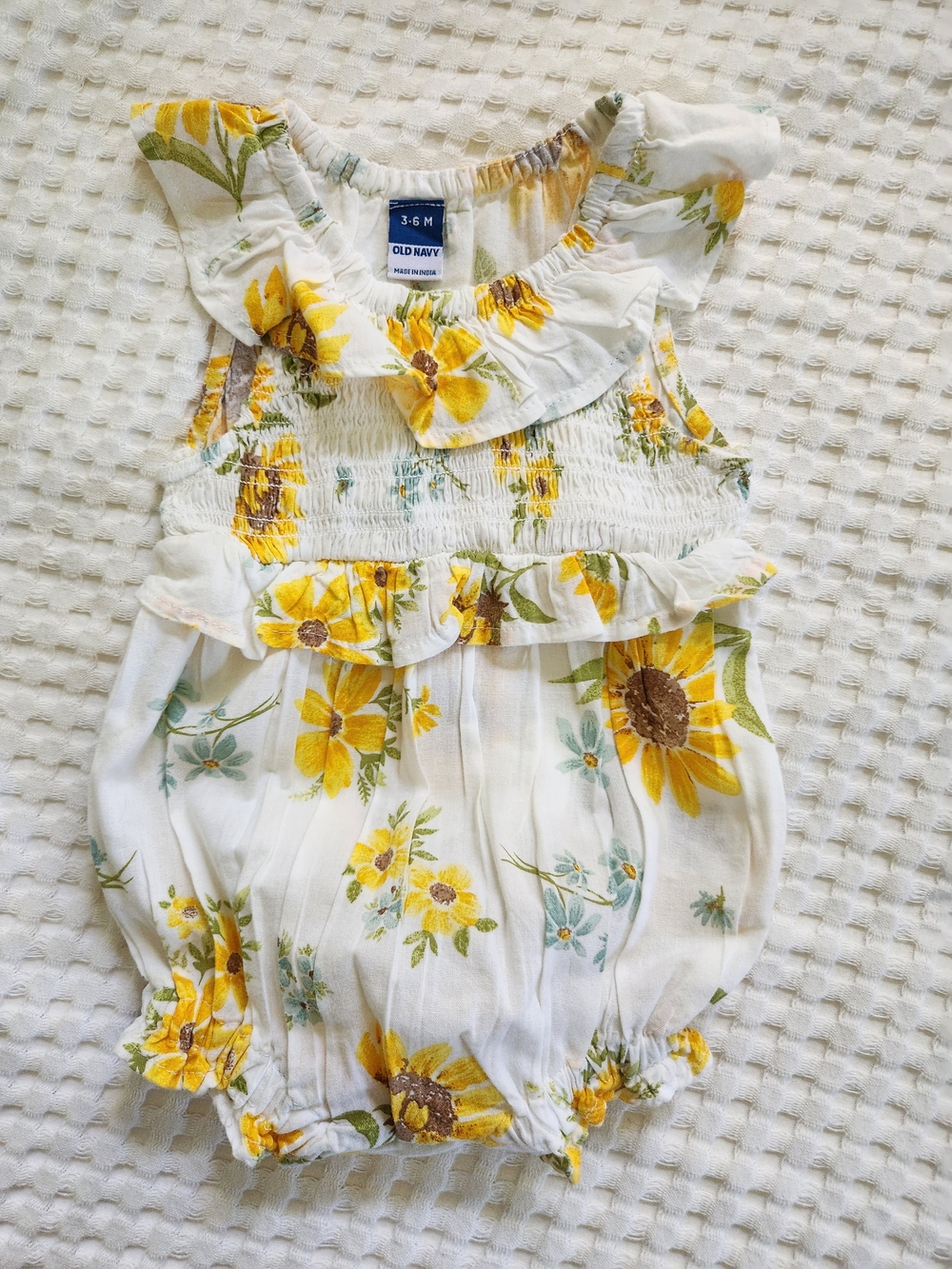 Old Navy White Romper with Yellow Sunflower Print
